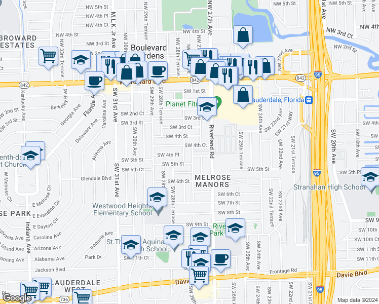 map of restaurants, bars, coffee shops, grocery stores, and more near 2761 Southwest 4th Court in Fort Lauderdale