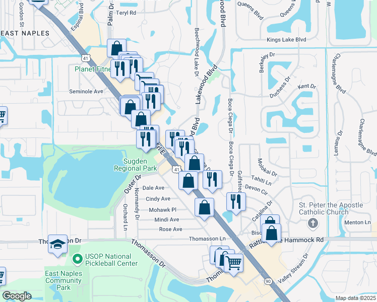 map of restaurants, bars, coffee shops, grocery stores, and more near 3760 Estero Bay Lane in Naples