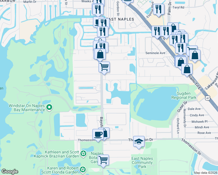 map of restaurants, bars, coffee shops, grocery stores, and more near 3980 Full Moon Court in Naples