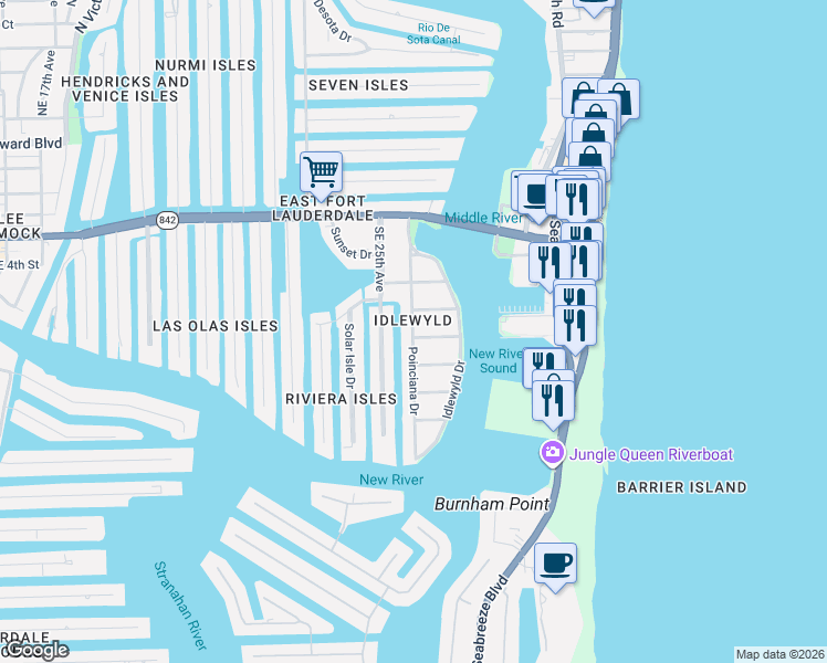 map of restaurants, bars, coffee shops, grocery stores, and more near 509 Southeast 26th Avenue in Fort Lauderdale