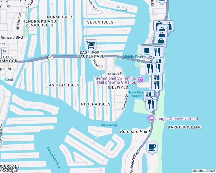 map of restaurants, bars, coffee shops, grocery stores, and more near 509 Southeast 26th Avenue in Fort Lauderdale