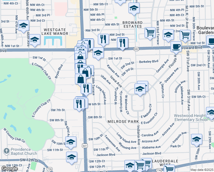 map of restaurants, bars, coffee shops, grocery stores, and more near 320 Pennsylvania Avenue in Fort Lauderdale