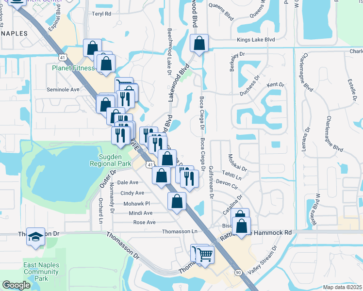 map of restaurants, bars, coffee shops, grocery stores, and more near 3287 Boca Ciega Drive in Naples