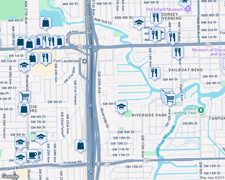 map of restaurants, bars, coffee shops, grocery stores, and more near 1806 Southwest 5th Street in Fort Lauderdale