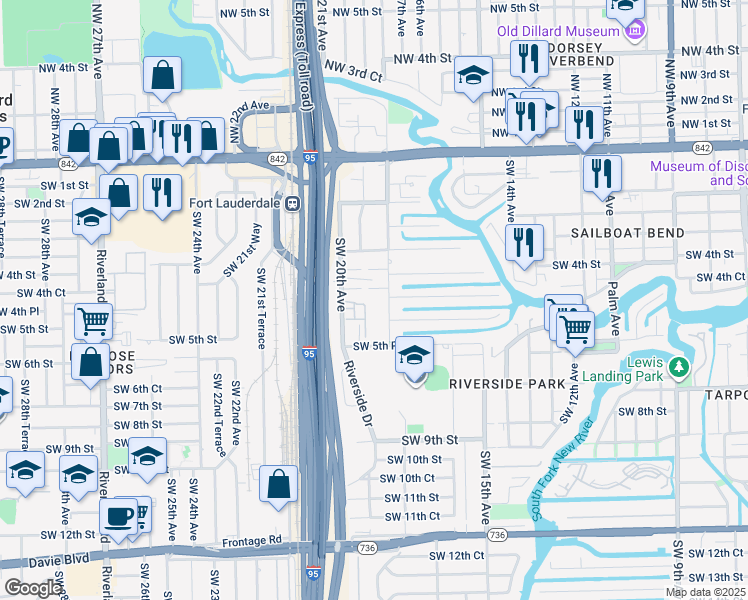 map of restaurants, bars, coffee shops, grocery stores, and more near 1806 Southwest 5th Street in Fort Lauderdale