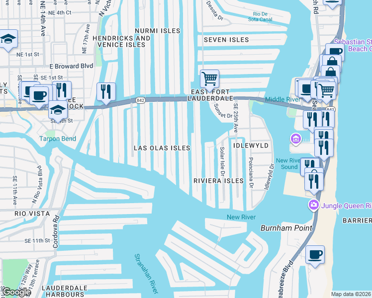 map of restaurants, bars, coffee shops, grocery stores, and more near 509 Isle of Palms Drive in Fort Lauderdale