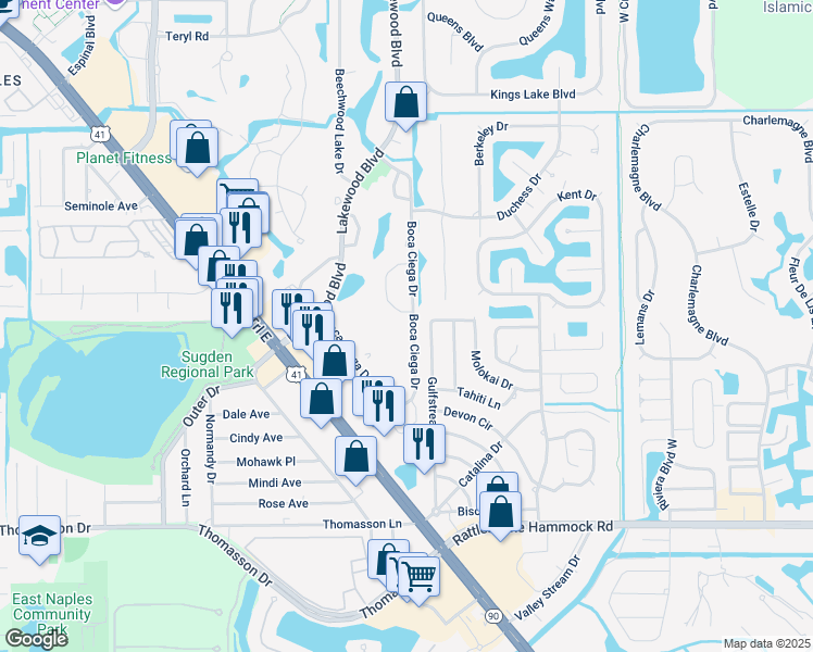 map of restaurants, bars, coffee shops, grocery stores, and more near 3419 Boca Ciega Drive in Naples