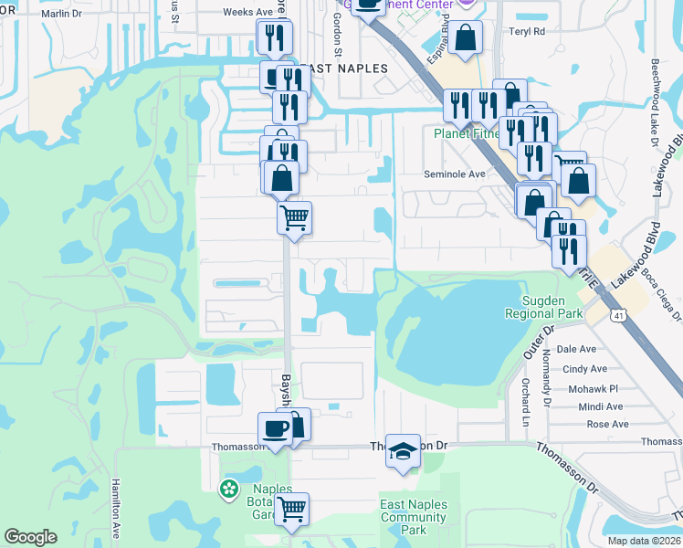 map of restaurants, bars, coffee shops, grocery stores, and more near 3980 New Moon Court in Naples