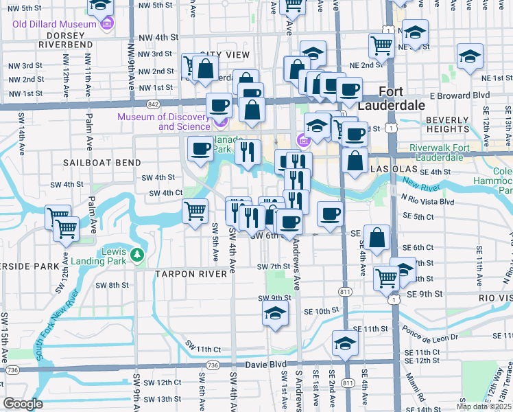map of restaurants, bars, coffee shops, grocery stores, and more near in Fort Lauderdale