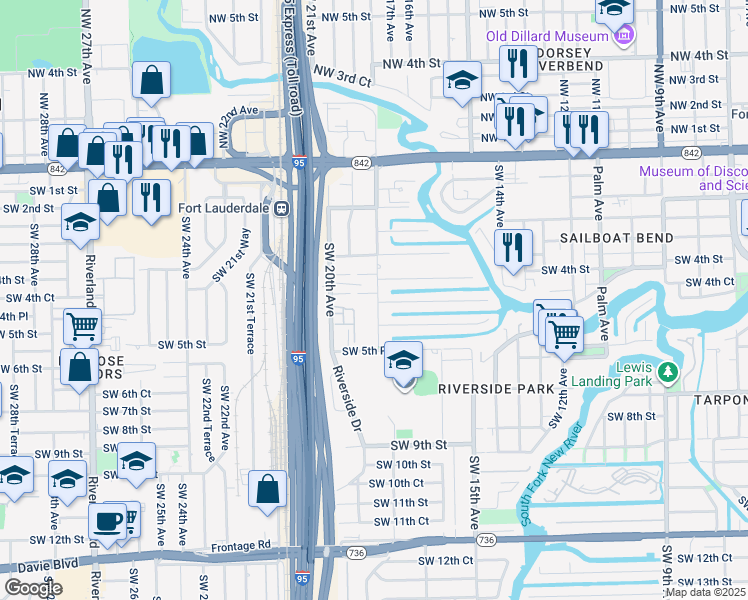 map of restaurants, bars, coffee shops, grocery stores, and more near 1806 Southwest 5th Street in Fort Lauderdale