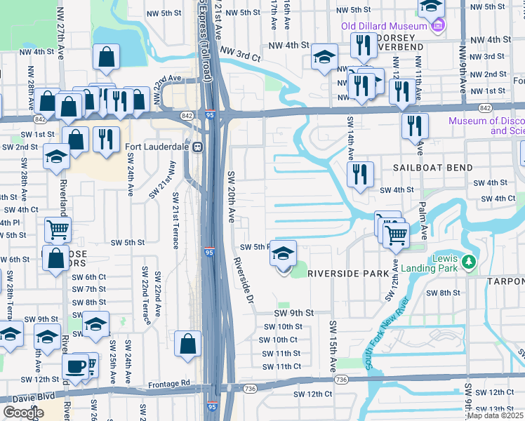 map of restaurants, bars, coffee shops, grocery stores, and more near 1806 Southwest 5th Street in Fort Lauderdale