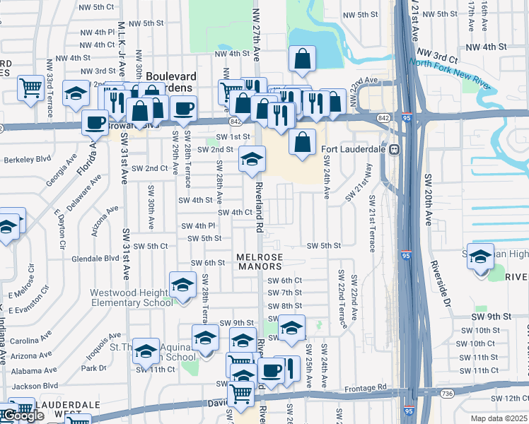 map of restaurants, bars, coffee shops, grocery stores, and more near 420 Southwest 27th Avenue in Fort Lauderdale