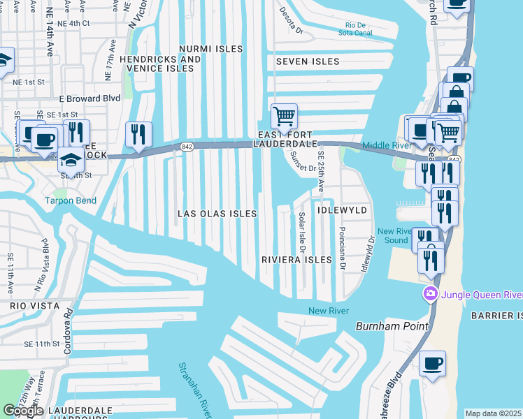 map of restaurants, bars, coffee shops, grocery stores, and more near 509 Isle of Palms Drive in Fort Lauderdale