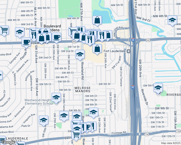 map of restaurants, bars, coffee shops, grocery stores, and more near 1606 Sunset Mobile Home Park in Fort Lauderdale