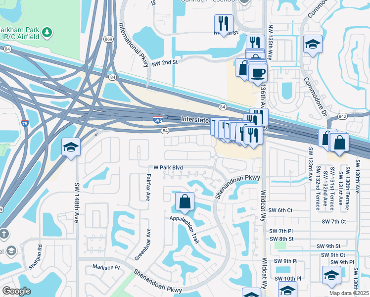 map of restaurants, bars, coffee shops, grocery stores, and more near 14063 North Cypress Cove Circle in Davie