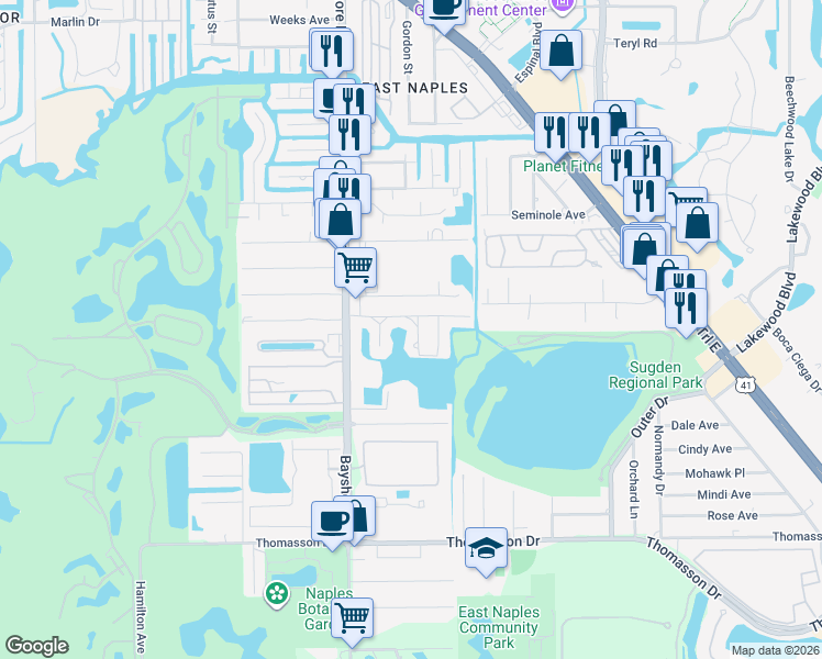 map of restaurants, bars, coffee shops, grocery stores, and more near 3980 New Moon Court in Naples