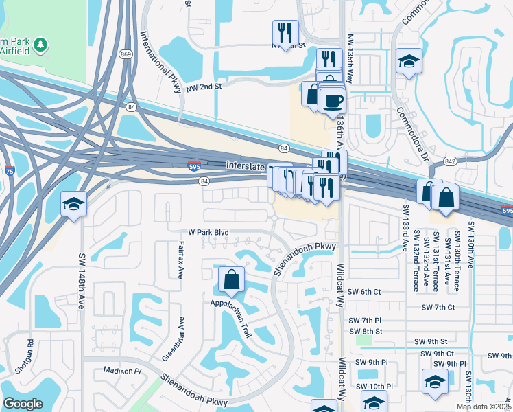 map of restaurants, bars, coffee shops, grocery stores, and more near 13963 North Cypress Cove Circle in Davie