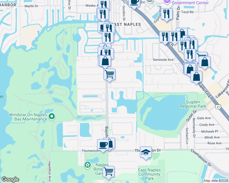 map of restaurants, bars, coffee shops, grocery stores, and more near 3980 Full Moon Court in Naples