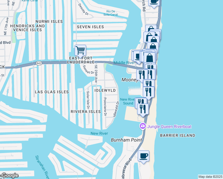 map of restaurants, bars, coffee shops, grocery stores, and more near 2624 Alamanda Court in Fort Lauderdale