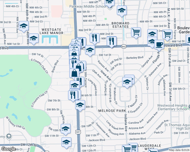 map of restaurants, bars, coffee shops, grocery stores, and more near 320 Pennsylvania Avenue in Fort Lauderdale