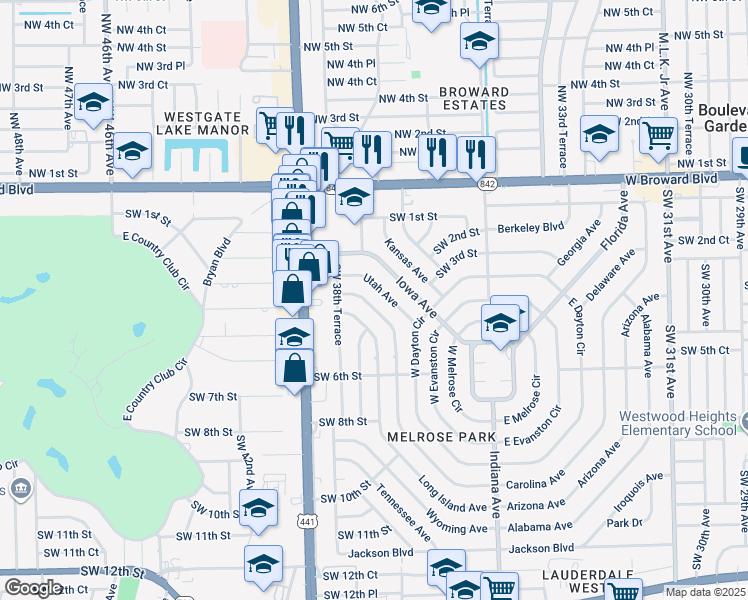 map of restaurants, bars, coffee shops, grocery stores, and more near 320 Pennsylvania Avenue in Fort Lauderdale