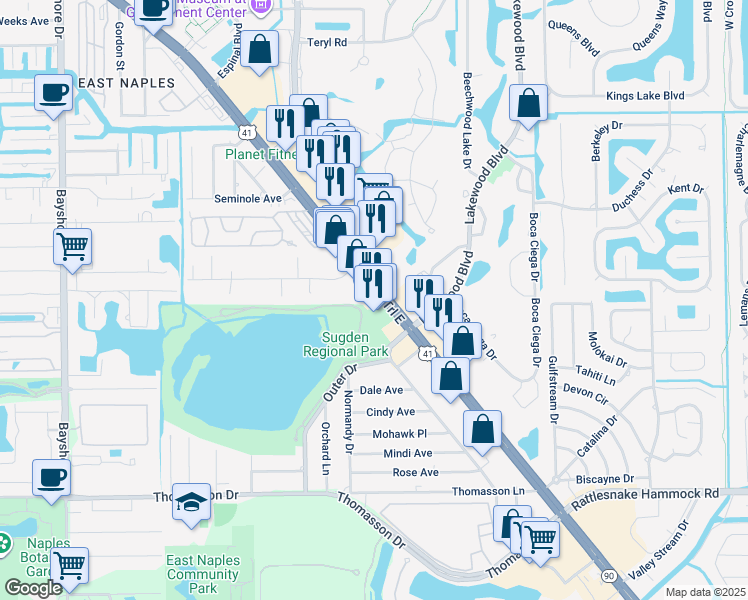 map of restaurants, bars, coffee shops, grocery stores, and more near 4000 Tamiami Trail East in Naples