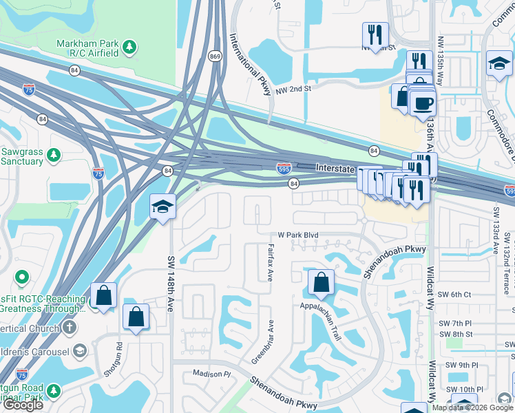 map of restaurants, bars, coffee shops, grocery stores, and more near 282 Royal Cove Way in Davie