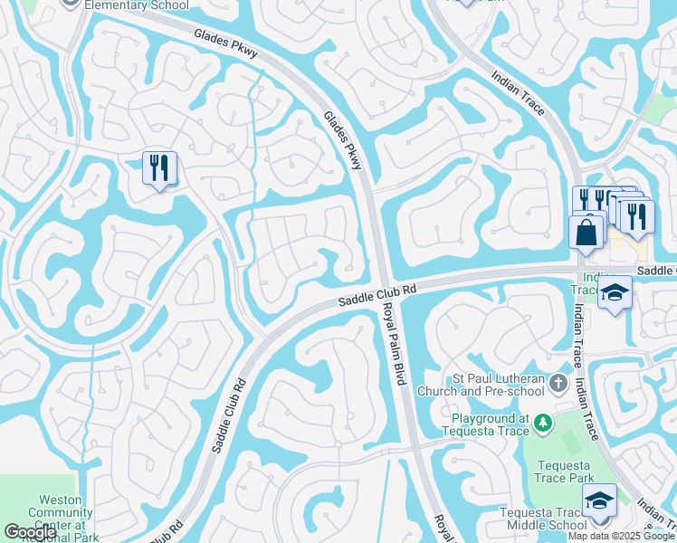 map of restaurants, bars, coffee shops, grocery stores, and more near 1000 Waterside Circle in Weston