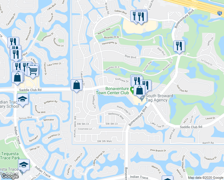 map of restaurants, bars, coffee shops, grocery stores, and more near 16750 Harbor Court in Weston