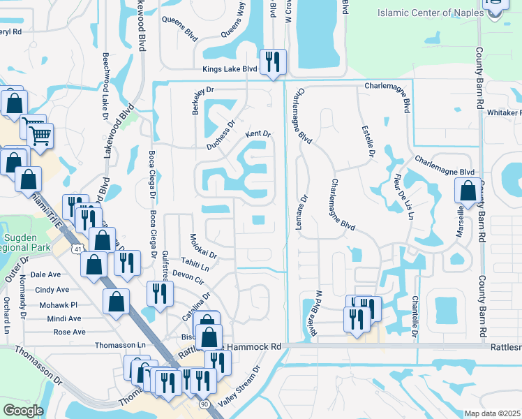 map of restaurants, bars, coffee shops, grocery stores, and more near 3652 Kent Drive in Naples