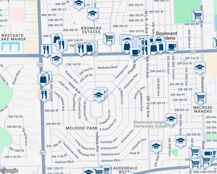 map of restaurants, bars, coffee shops, grocery stores, and more near 399 Florida Avenue in Fort Lauderdale