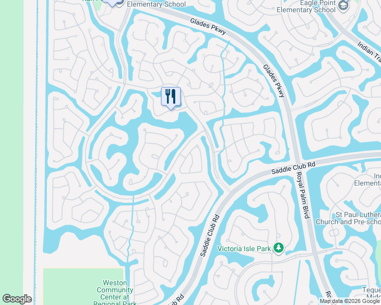 map of restaurants, bars, coffee shops, grocery stores, and more near 1063 Bluewood Terrace in Weston