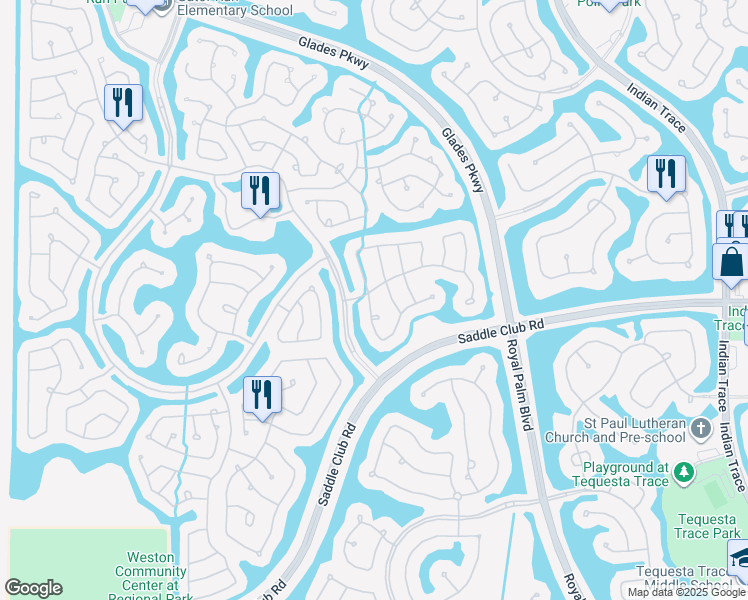 map of restaurants, bars, coffee shops, grocery stores, and more near 1160 Chenille Circle in Weston