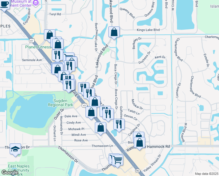 map of restaurants, bars, coffee shops, grocery stores, and more near 3287 Boca Ciega Drive in Naples