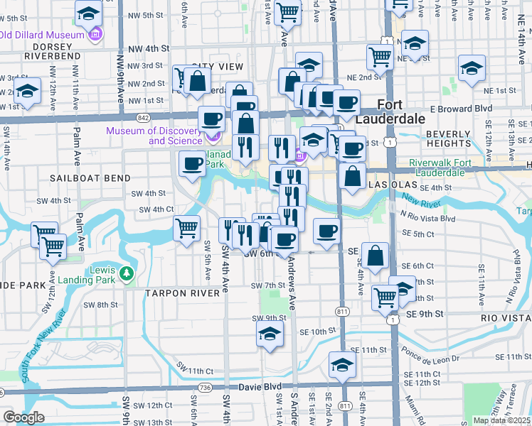 map of restaurants, bars, coffee shops, grocery stores, and more near in Fort Lauderdale