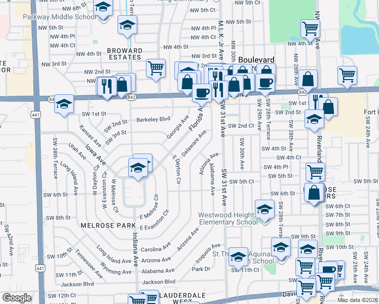 map of restaurants, bars, coffee shops, grocery stores, and more near 401 Carolina Avenue in Fort Lauderdale