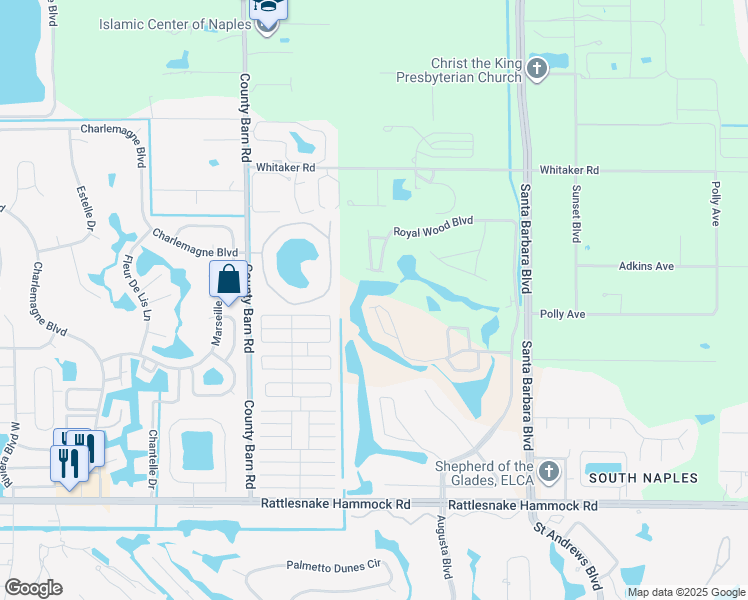 map of restaurants, bars, coffee shops, grocery stores, and more near 5887 Cobblestone Lane in Naples