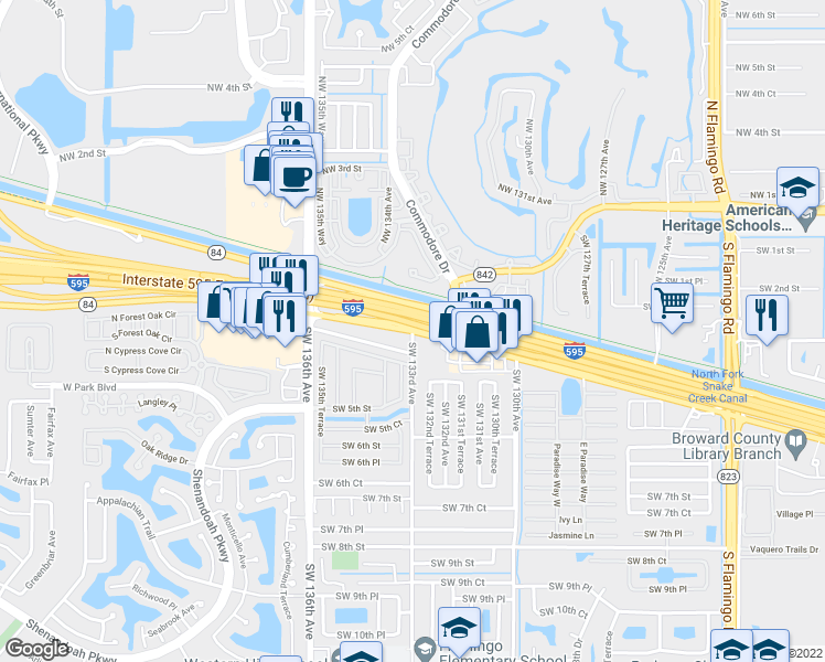map of restaurants, bars, coffee shops, grocery stores, and more near Florida 84 in Fort Lauderdale
