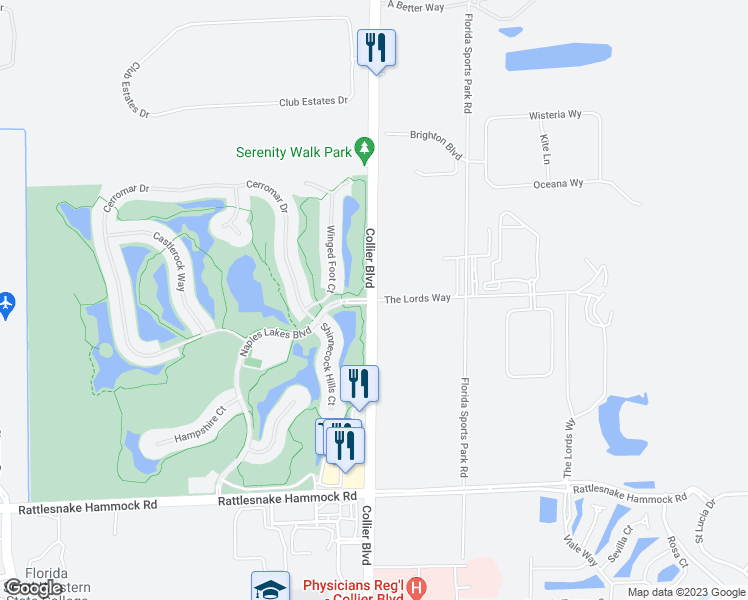 map of restaurants, bars, coffee shops, grocery stores, and more near 4426 Collier Boulevard in Naples