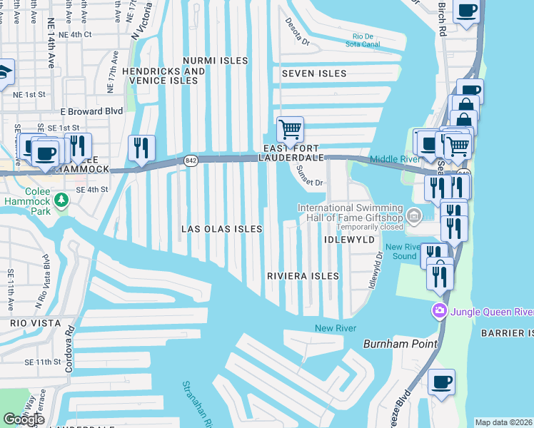 map of restaurants, bars, coffee shops, grocery stores, and more near 509 Isle of Palms Drive in Fort Lauderdale