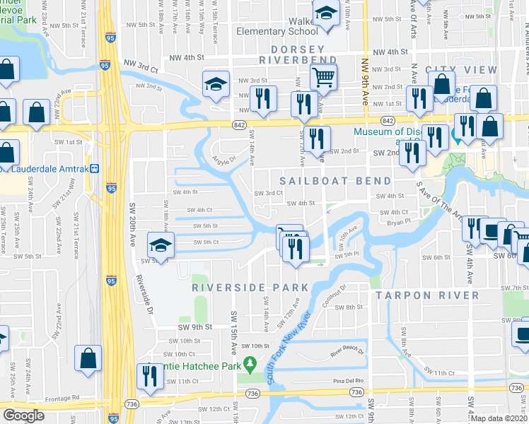 map of restaurants, bars, coffee shops, grocery stores, and more near 1344 Southwest 4th Court in Fort Lauderdale
