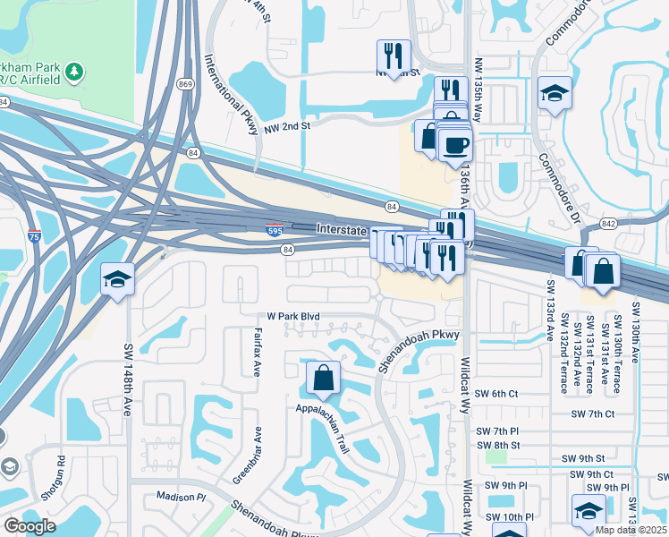 map of restaurants, bars, coffee shops, grocery stores, and more near 14063 North Cypress Cove Circle in Davie