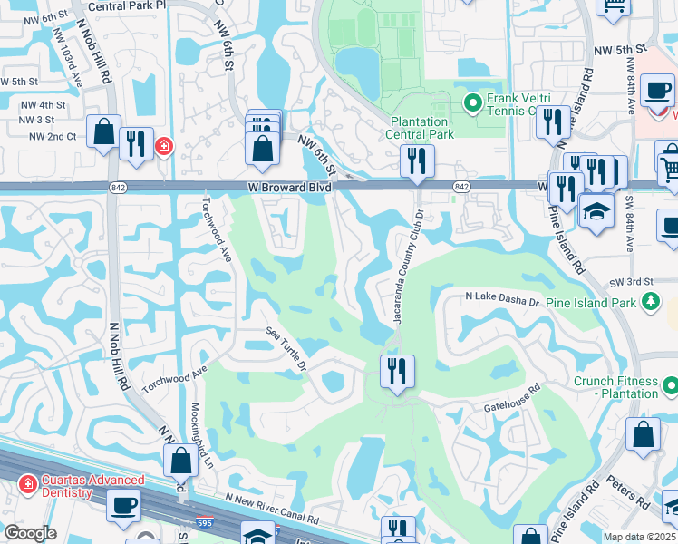 map of restaurants, bars, coffee shops, grocery stores, and more near 181 Wimbledon Lakes Drive in Plantation