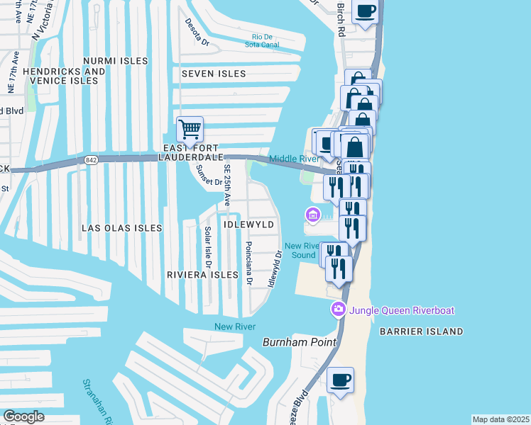 map of restaurants, bars, coffee shops, grocery stores, and more near 2624 Alamanda Court in Fort Lauderdale