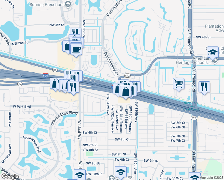 map of restaurants, bars, coffee shops, grocery stores, and more near Port Everglades Expressway in Fort Lauderdale