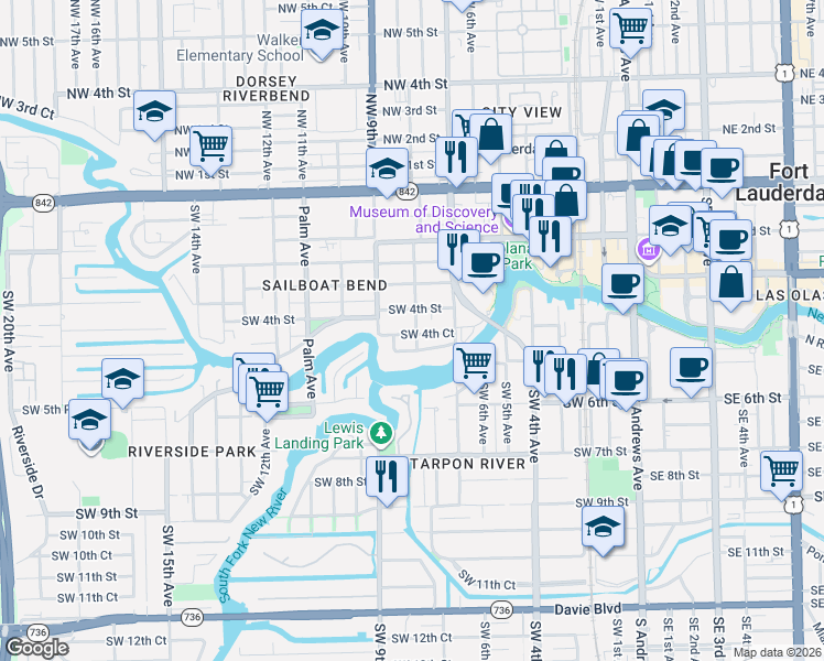 map of restaurants, bars, coffee shops, grocery stores, and more near 811 Bryan Place in Fort Lauderdale