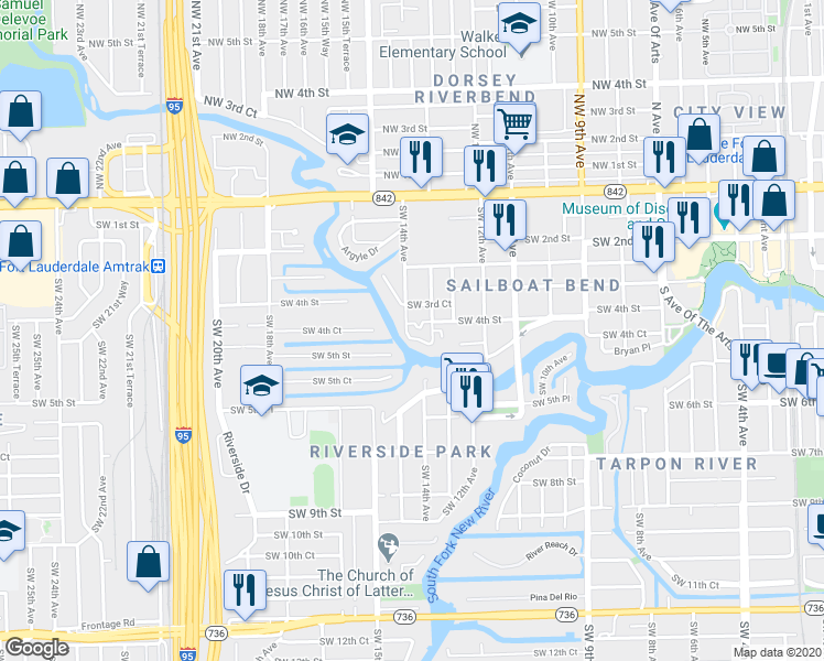 map of restaurants, bars, coffee shops, grocery stores, and more near 1344 Southwest 4th Court in Fort Lauderdale