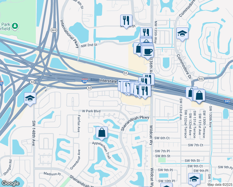 map of restaurants, bars, coffee shops, grocery stores, and more near 13963 North Cypress Cove Circle in Davie