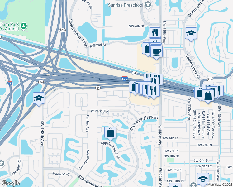 map of restaurants, bars, coffee shops, grocery stores, and more near 13963 North Cypress Cove Circle in Davie