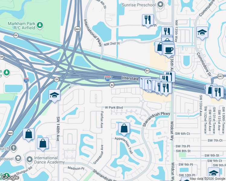 map of restaurants, bars, coffee shops, grocery stores, and more near 14163 North Cypress Cove Circle in Davie